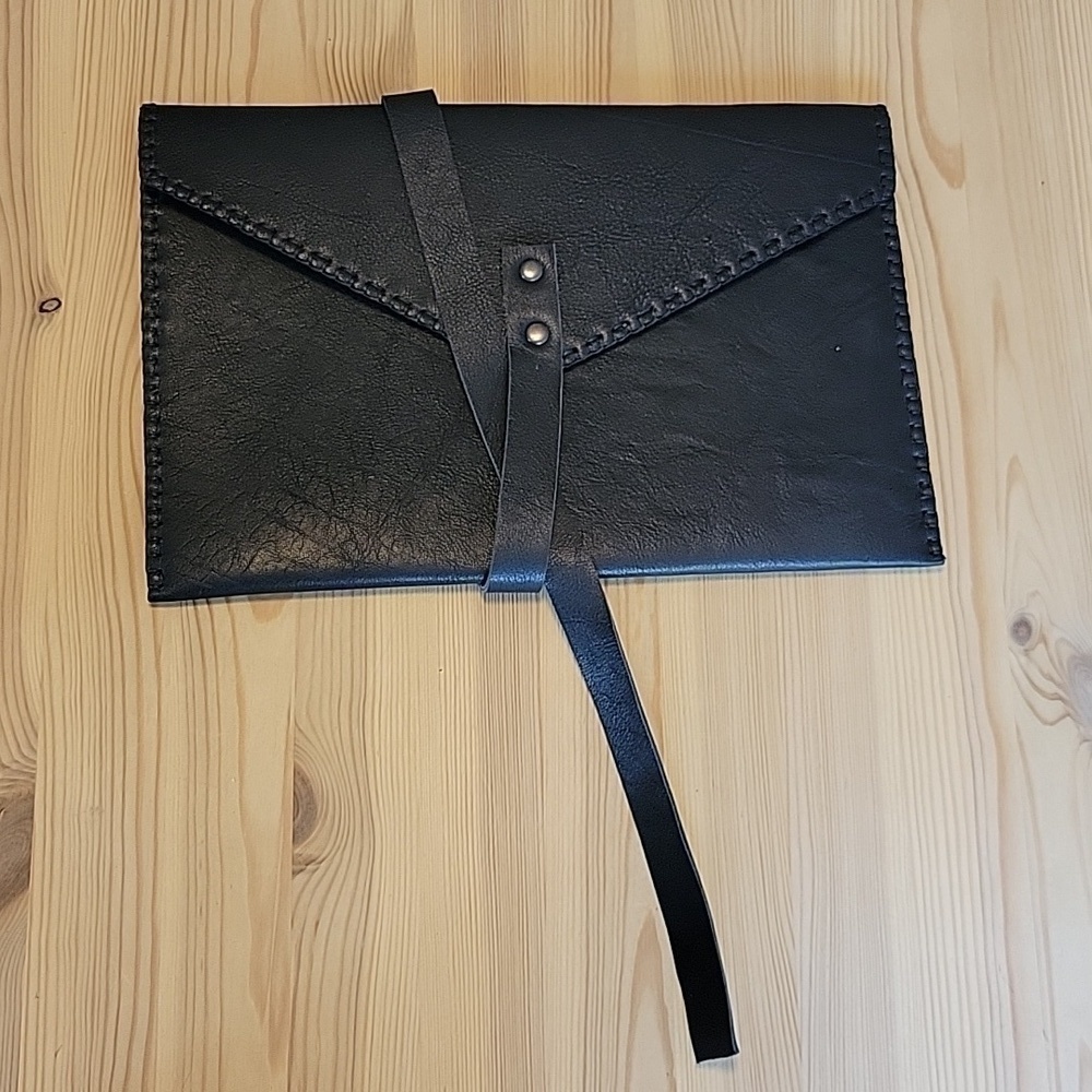 Leather Crochet Store Black Leather Wrap Clutch
